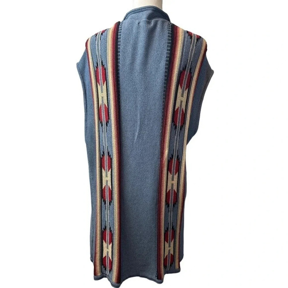 Chaps Blue Sleeveless Southwestern Aztec Cardigan Sweater Vest - Picture 6 of 11